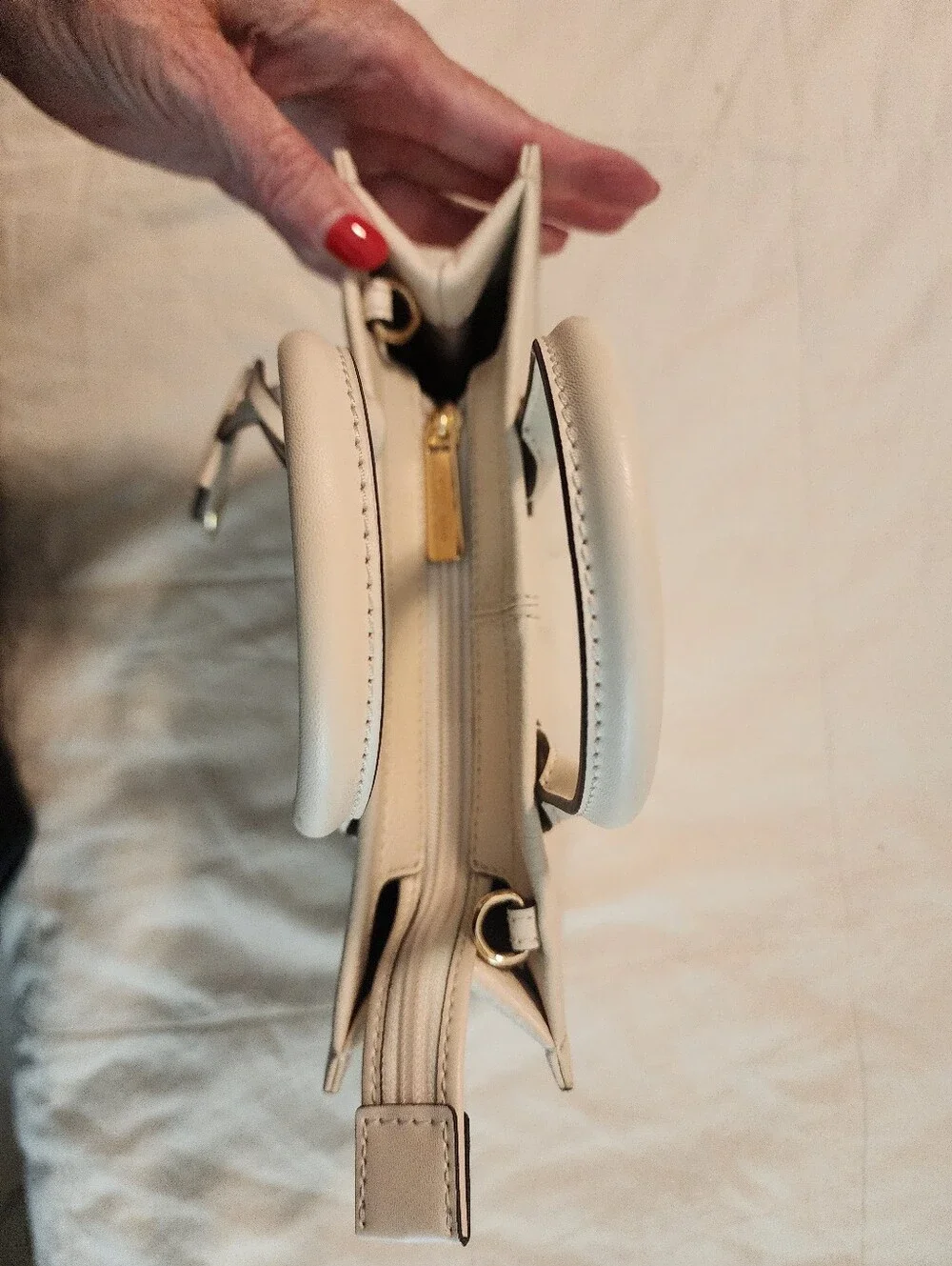 Michael Kors Cream Leather Logo Satchel with Gold Logo Charm Structured New